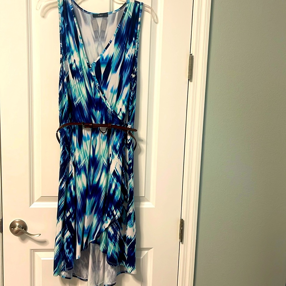 Tart Ladies Wrap Style Belted Dress High-Low mid Calf Sz S